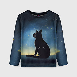Лонгслив детский Черный кот и звезды - акварель, цвет: 3D-принт