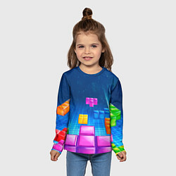 Лонгслив детский Падающие сверху блоки тетриса, цвет: 3D-принт — фото 2