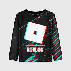 Лонгслив детский Roblox в стиле glitch и баги графики на темном фон, цвет: 3D-принт