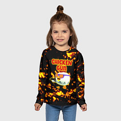 Лонгслив детский Chicken Gun на фоне огня, цвет: 3D-принт — фото 2