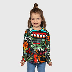 Лонгслив детский Монстры в зеленом и оранжевом - нейросеть, цвет: 3D-принт — фото 2