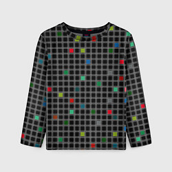 Лонгслив детский Разноцветный геометрический узор в клетку на черно, цвет: 3D-принт