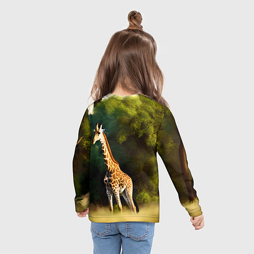 Детский лонгслив Жираф на фоне деревьев / 3D-принт – фото 6