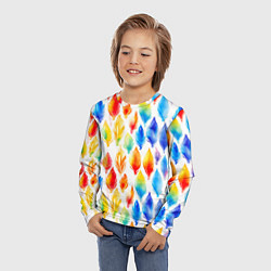 Лонгслив детский Желто-красно-синие перья тай-дай: паттерн, цвет: 3D-принт — фото 2