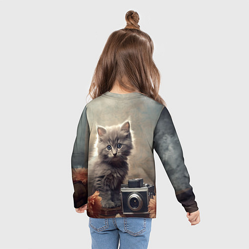 Детский лонгслив Серый котенок, винтажное фото / 3D-принт – фото 6