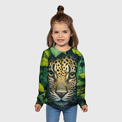 Лонгслив детский Леопард в листьях, цвет: 3D-принт — фото 2