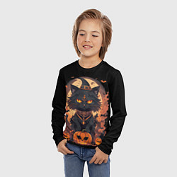 Лонгслив детский Черный кот в хеллоуине, цвет: 3D-принт — фото 2