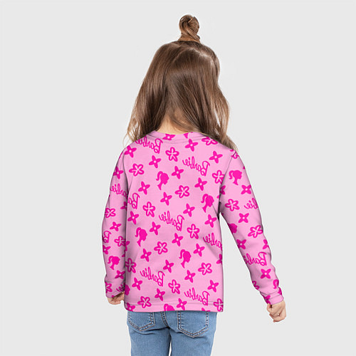 Детский лонгслив Барби паттерн розовый / 3D-принт – фото 6