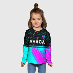 Лонгслив детский Алиса и неоновый герб России: символ сверху, цвет: 3D-принт — фото 2