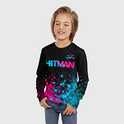 Лонгслив детский Hitman - neon gradient: символ сверху, цвет: 3D-принт — фото 2