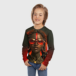 Лонгслив детский Девушка афро с косичками в модных очках, цвет: 3D-принт — фото 2