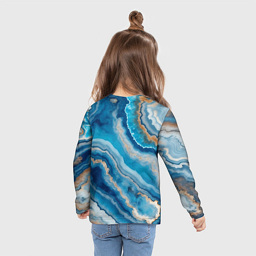 Детский лонгслив Текстура голубого океанического агата / 3D-принт – фото 6