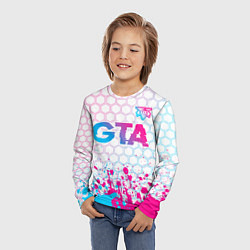 Лонгслив детский GTA neon gradient style: символ сверху, цвет: 3D-принт — фото 2