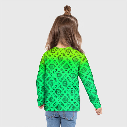 Детский лонгслив Желто-зеленый градиентный фон с геометрическим узо / 3D-принт – фото 6