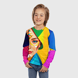 Лонгслив детский Девушка лицо с ромбическим орнаментом, цвет: 3D-принт — фото 2
