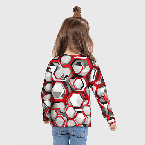 Детский лонгслив Кибер Hexagon Красный / 3D-принт – фото 6