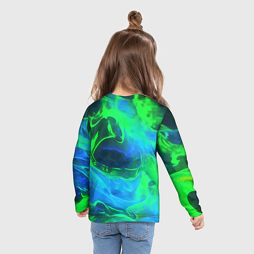 Детский лонгслив Зеленый и синий дым / 3D-принт – фото 6