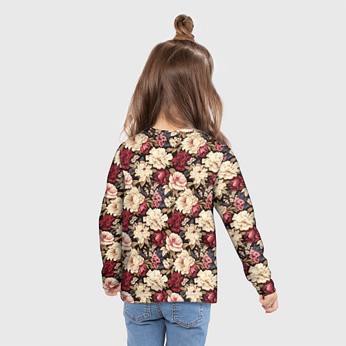 Детский лонгслив Винтажные цветы паттерн / 3D-принт – фото 6