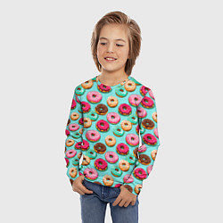 Лонгслив детский Разноцветные пончики паттерн, цвет: 3D-принт — фото 2