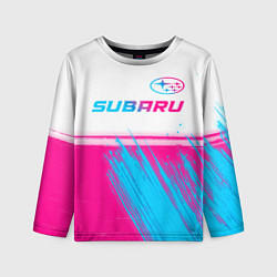 Лонгслив детский Subaru neon gradient style: символ сверху, цвет: 3D-принт