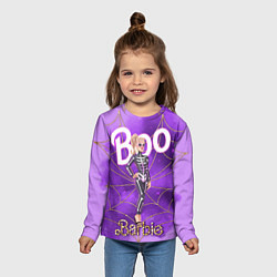Лонгслив детский Барби в костюме скелета: паутина и фиолетовый дым, цвет: 3D-принт — фото 2
