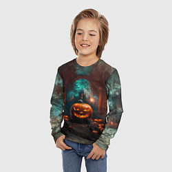 Лонгслив детский Хэллоуинская тыква на фоне замка, цвет: 3D-принт — фото 2
