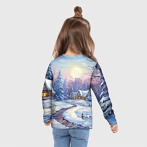 Детский лонгслив Тропинка к новогоднему дому / 3D-принт – фото 6