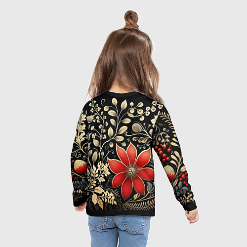 Детский лонгслив Новогодние цветы и листья / 3D-принт – фото 6