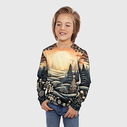 Лонгслив детский Зимний предновогодний пейзаж, цвет: 3D-принт — фото 2