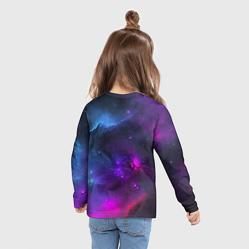 Детский лонгслив Бескрайний космос фиолетовый / 3D-принт – фото 6