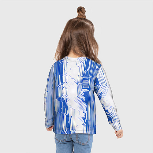 Детский лонгслив Синие линии на белом фоне киберпанк / 3D-принт – фото 6