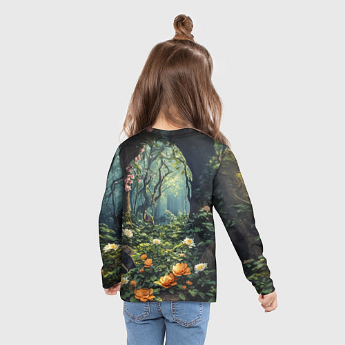 Детский лонгслив Лисица в лесу в цветах / 3D-принт – фото 6