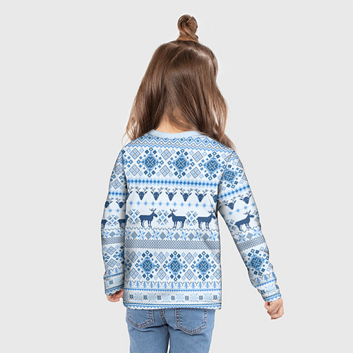 Детский лонгслив Blue sweater with reindeer / 3D-принт – фото 6