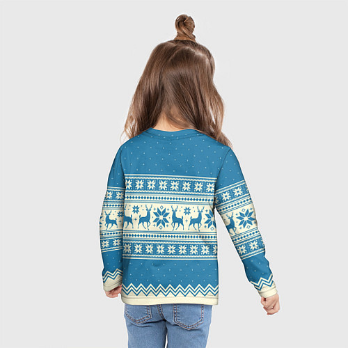 Детский лонгслив Sweater with deer on a blue background / 3D-принт – фото 6