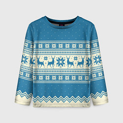 Лонгслив детский Sweater with deer on a blue background, цвет: 3D-принт