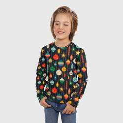 Лонгслив детский Новогодние ёлочные игрушки на черном фоне, цвет: 3D-принт — фото 2
