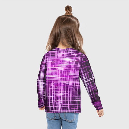 Детский лонгслив Фиолетовые неоновые полосы киберпанк / 3D-принт – фото 6