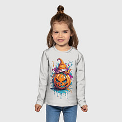 Лонгслив детский Хэллоуинская тыква в красках, цвет: 3D-принт — фото 2
