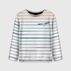 Лонгслив детский Море скрытое в полосках тельняшки чайка, цвет: 3D-принт