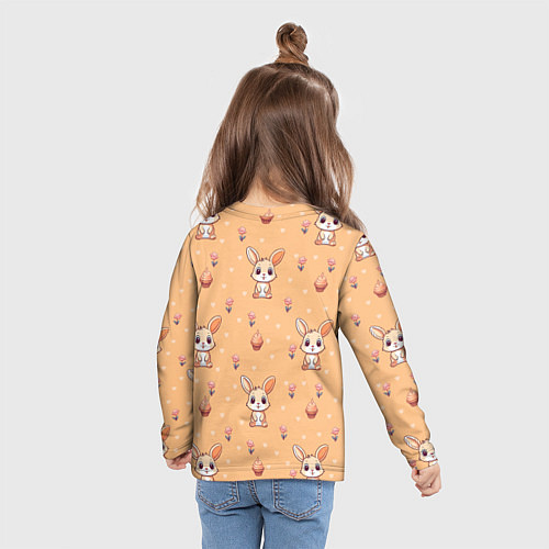 Детский лонгслив Узор с зайчиками на персиковом фоне / 3D-принт – фото 6