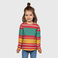 Лонгслив детский Разноцветные вязаные полоски, цвет: 3D-принт — фото 2