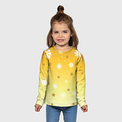 Лонгслив детский Снежинки и звезды на желтом, цвет: 3D-принт — фото 2
