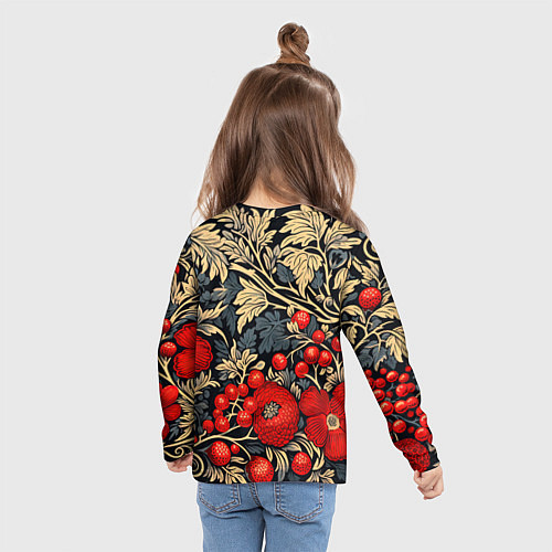 Детский лонгслив Новогодние ягодки и узоры / 3D-принт – фото 6