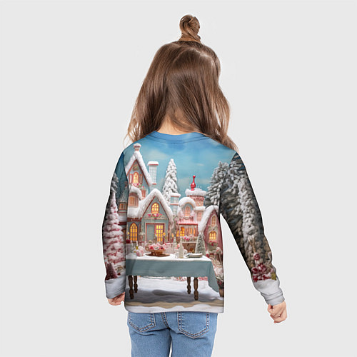 Детский лонгслив Снежный день в городе / 3D-принт – фото 6