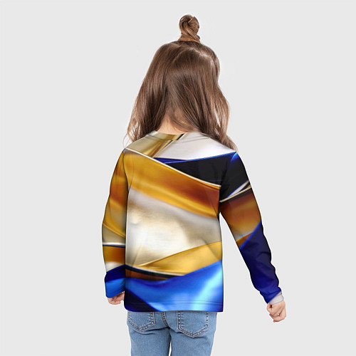 Детский лонгслив Белая желтая синяя абстракция / 3D-принт – фото 6