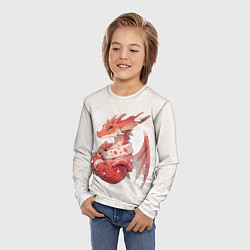 Лонгслив детский Красный дракон в свитере, цвет: 3D-принт — фото 2