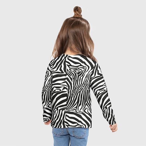 Детский лонгслив Шкура зебры черно - белая графика / 3D-принт – фото 6