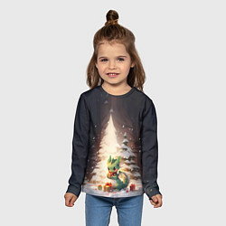 Лонгслив детский Чиби-дракон под ёлкой с подарками, цвет: 3D-принт — фото 2