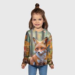 Лонгслив детский Портрет лисы в осеннем лесу, цвет: 3D-принт — фото 2