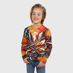 Лонгслив детский Улица в оранжевом граффити, цвет: 3D-принт — фото 2